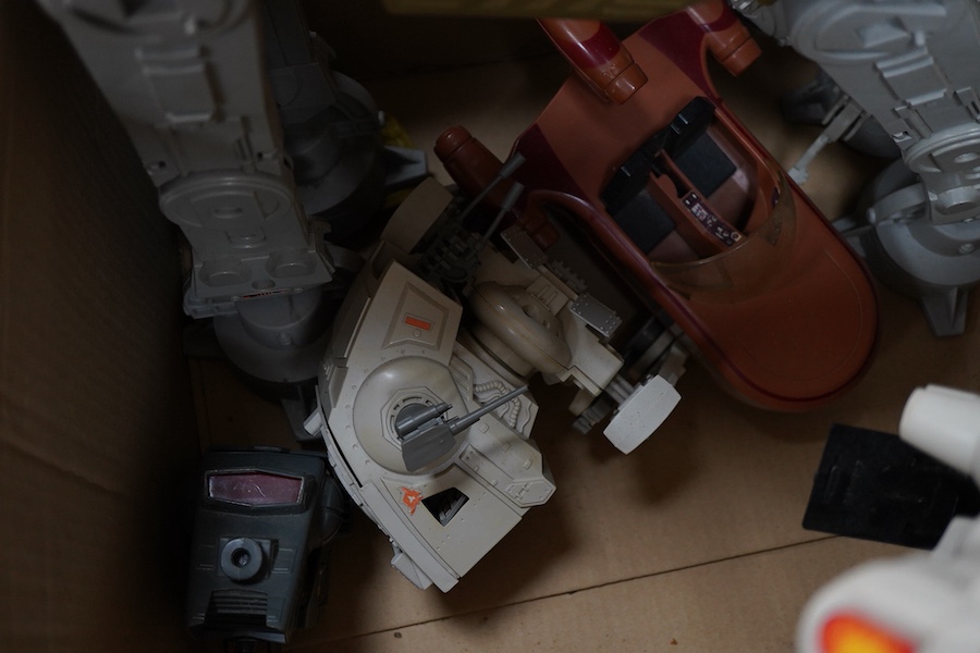 Collection of 1970s/80s Star Wars figures and vehicles including; thirty-one figures, a Speeder Bike, a Tauntaun, a Jabba the Hutt playset, a Millennium falcon, an X-wing, an AT-ST, a Rebel Transport, a Land Speeder, an